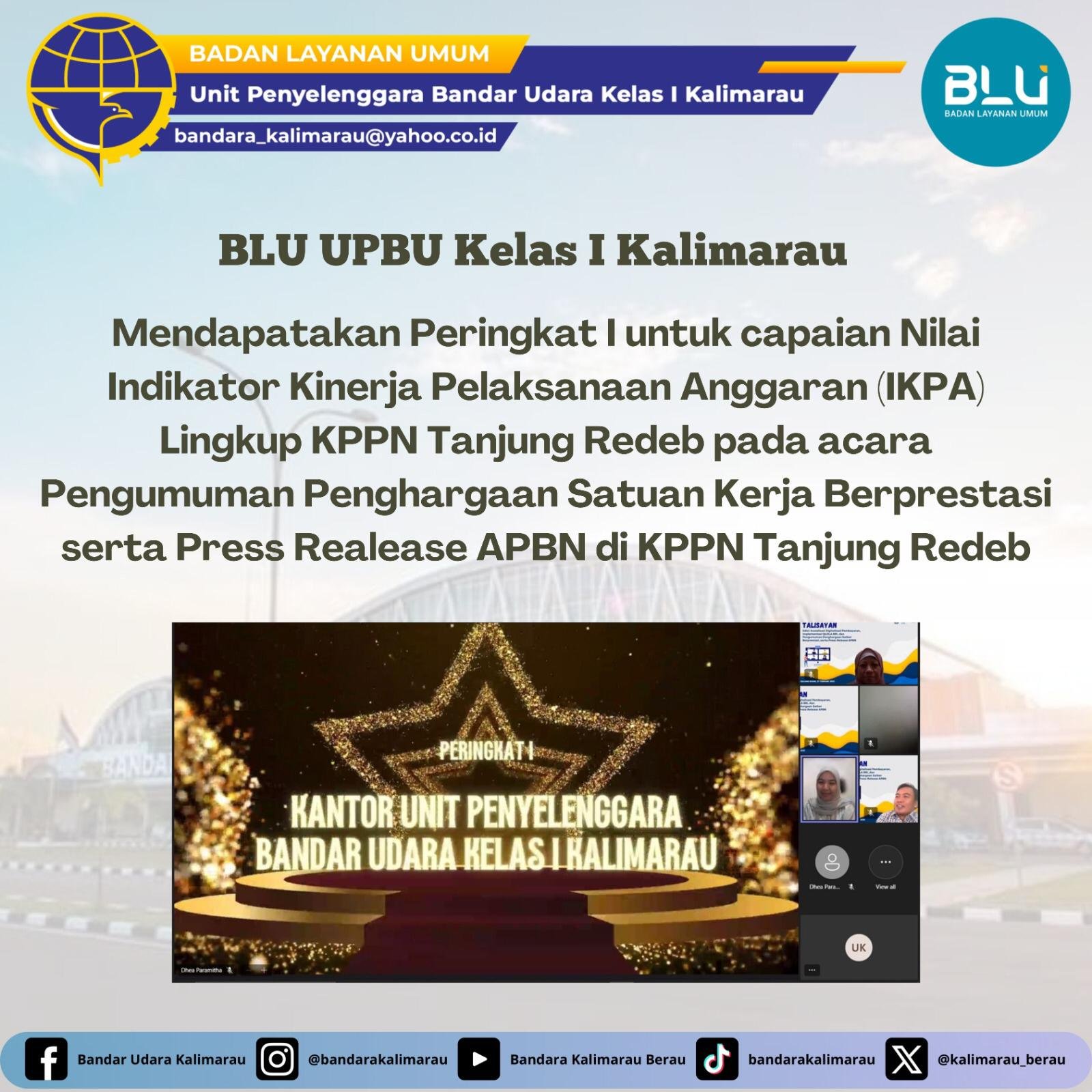 Bandara Kalimarau Ukir Prestasi Gemilang, Pertahankan Peringkat Tertinggi IKPA Dua Semester Berturut-turut