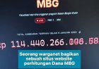 Seorang warganet menunjukan sebuah situs website perhitungan dana MBG yang terpakai setiap hari di seluruh daerah