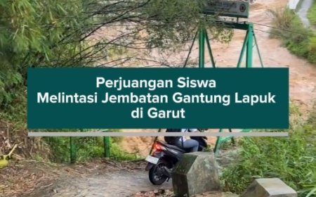 Perjuangan Siswa Melintasi Jembatan Gantung Lapuk di Garut
