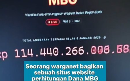 Seorang warganet menunjukan sebuah situs website perhitungan dana MBG yang terpakai setiap hari di seluruh daerah