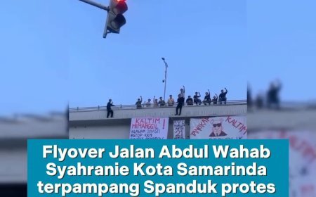 Jelang aksi, Flyover AW Sjahranie mulai "dihiasi" spanduk protes terhadap Pemprov Kaltim.
