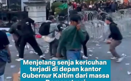 Situasi di depan Kantor Gubernur Kaltim sore ini mulai ricuh