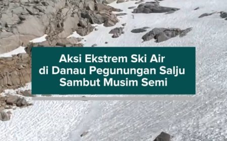 Aksi Ekstrem Ski Air di Danau Pegunungan Salju Sambut Musim Semi