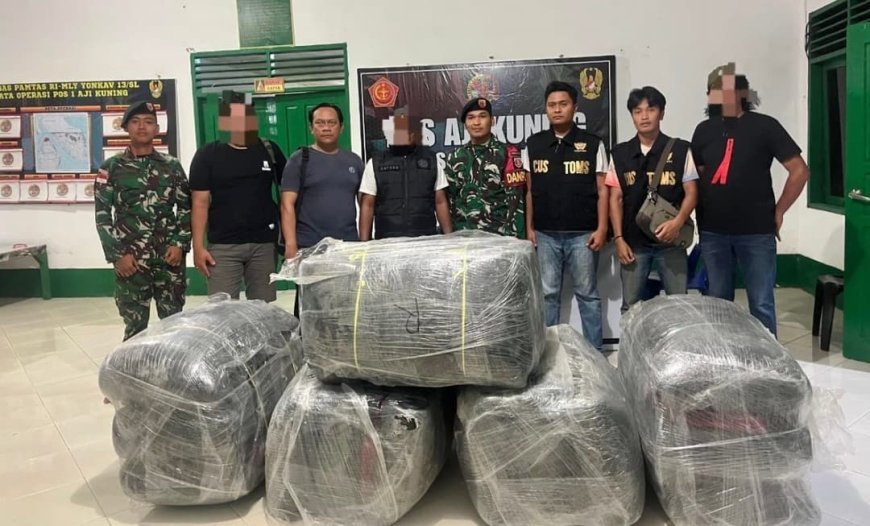 Satgas Pamtas Yonkav 13/SL Amankan Karpet Ilegal di Aji Kuning  Kaltara