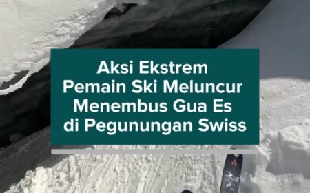 Aksi Ekstrem Pemain Ski Meluncur Menembus Gua Es di Pegunungan Swiss