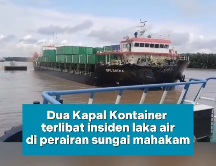 Kapal Pengangkut Kontainer di Sungai Mahakam Terlibat Laka Air