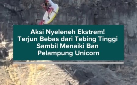 Aksi Nyeleneh Ekstrem! Terjun Bebas dari Tebing Tinggi Sambil Menaiki Ban Pelampung Unicorn