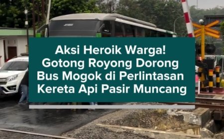Aksi Heroik Warga! Gotong Royong Dorong Bus Mogok di Perlintasan Kereta Api Pasir Muncang
