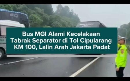 Bus MGI Alami Kecelakaan Tabrak Separator di Tol Cipularang KM 100, Lalin Arah Jakarta Padat