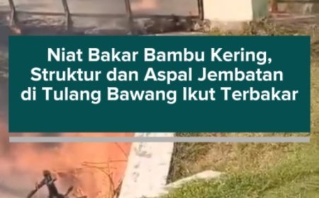 Niat Bakar Bambu Kering, Struktur dan Aspal Jembatan di Tulang Bawang Ikut Terbakar