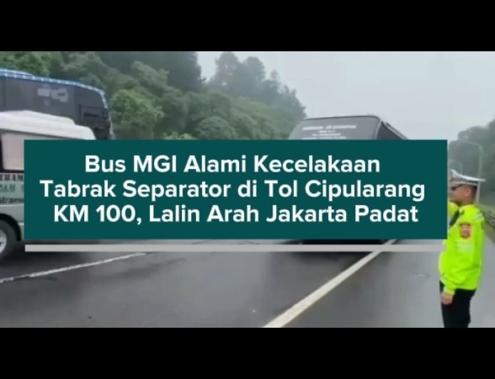 Bus MGI Alami Kecelakaan Tabrak Separator di Tol Cipularang KM 100, Lalin Arah Jakarta Padat