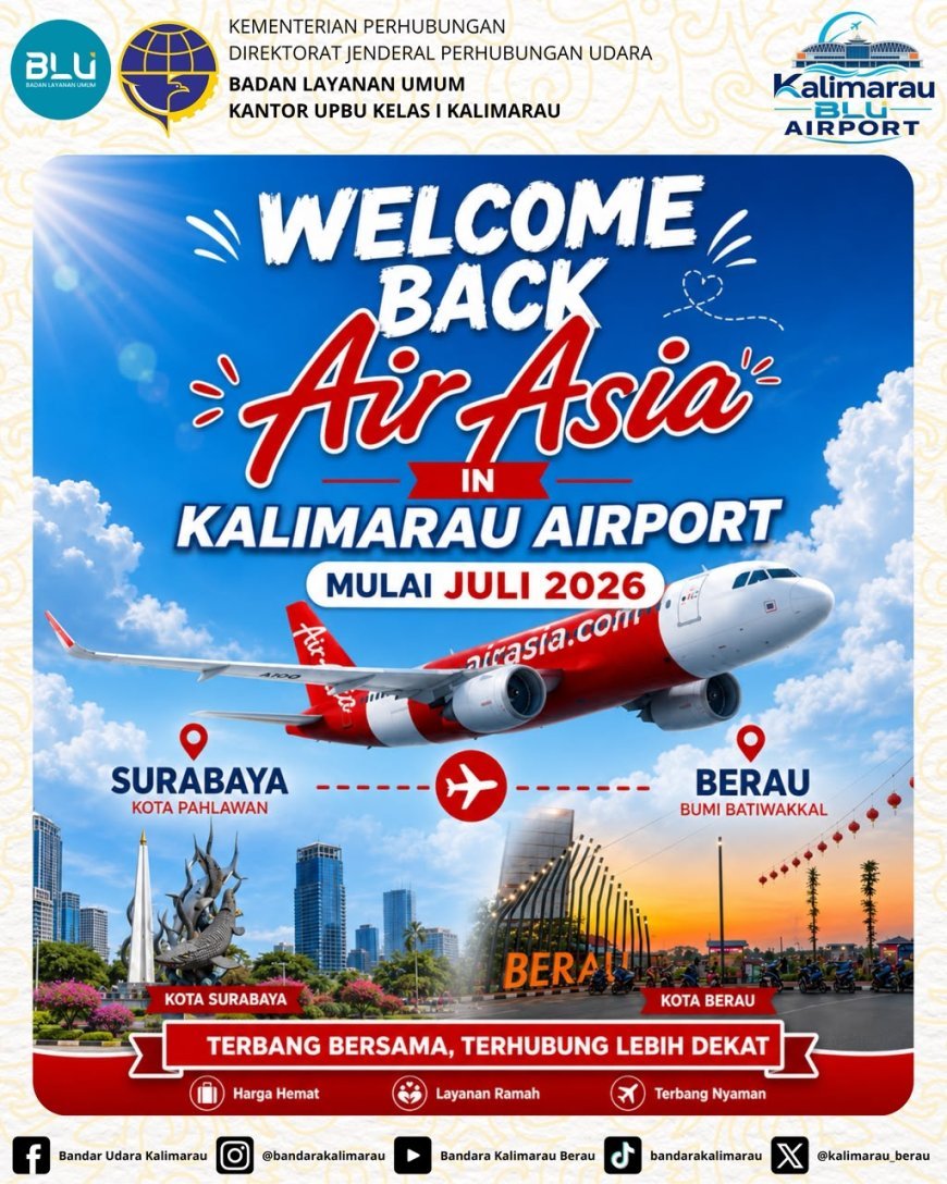 AirAsia Bakal Kembali Membuka Rute Penerbangan dari Bandara Kalimarau Berau