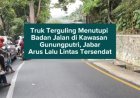 Truk Terguling Menutupi Badan Jalan di Kawasan Gunungputri, Arus Lalu Lintas Tersendat
