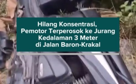 Hilang Konsentrasi, Pemotor Terperosok ke Jurang Kedalaman 3 Meter di Jalan Baron-Krakal