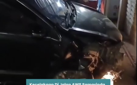 KECELAKAAN DI JALAN AWS SAMARINDA, MOBIL DIDUGA MILIK KEPOLISIAN TERLIBAT TABRAKAN