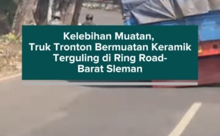 Kelebihan Muatan, Truk Tronton Bermuatan Keramik Terguling di Ring Road Barat Sleman
