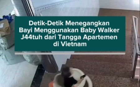 Detik-Detik Menegangkan Bayi Menggunakan Baby Walker Jatuh dari Tangga Apartemen di Vietnam