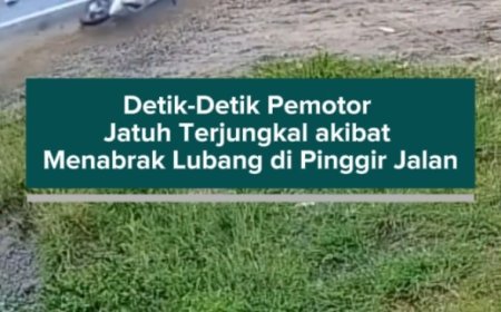 Detik-Detik Pemotor Jatuh Terjungkal akibat Menabrak Lubang di Pinggir Jalan