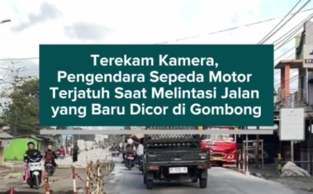 Terekam Kamera, Pengendara Sepeda Motor Terjatuh Saat Melintasi Jalan yang Baru Dicor di Gombong
