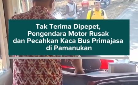 Tak Terima Dipepet, Pengendara Motor Rusak dan Pecahkan Kaca Bus Primajasa di Pamanukan