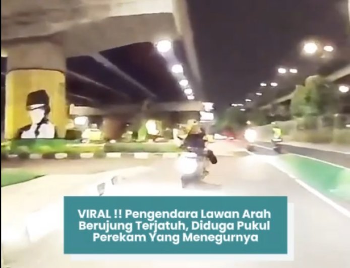 VIRAL! Pengendara Lawan Arah Berujung Terjatuh, Diduga Pukul Perekam yang Menegurnya
