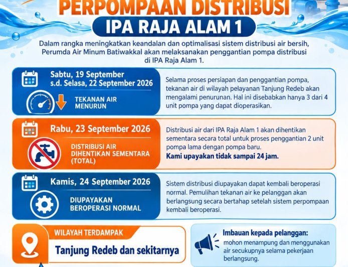 Penghentian Sementara Distribusi Air IPA Raja Alam 1, Pelanggan Tanjung Redeb Diimbau Tampung Air