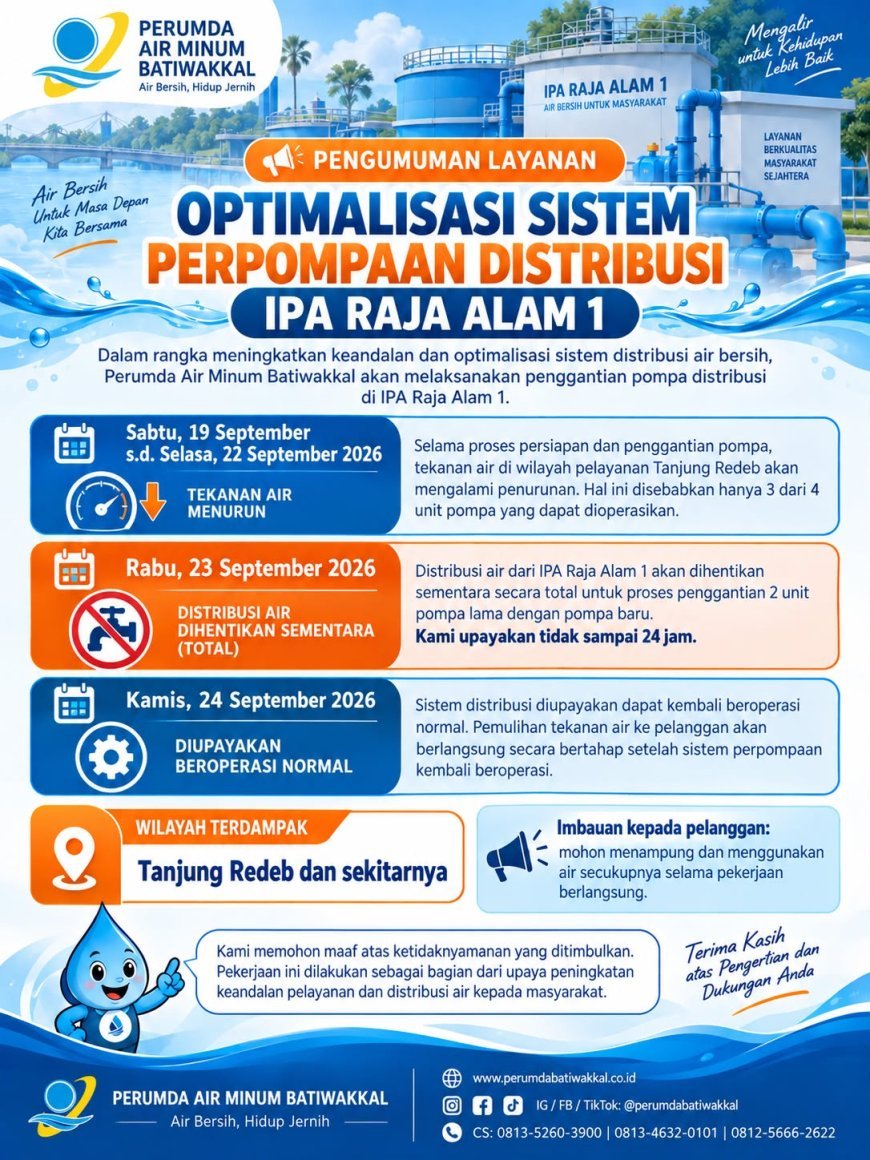 Penghentian Sementara Distribusi Air IPA Raja Alam 1, Pelanggan Tanjung Redeb Diimbau Tampung Air