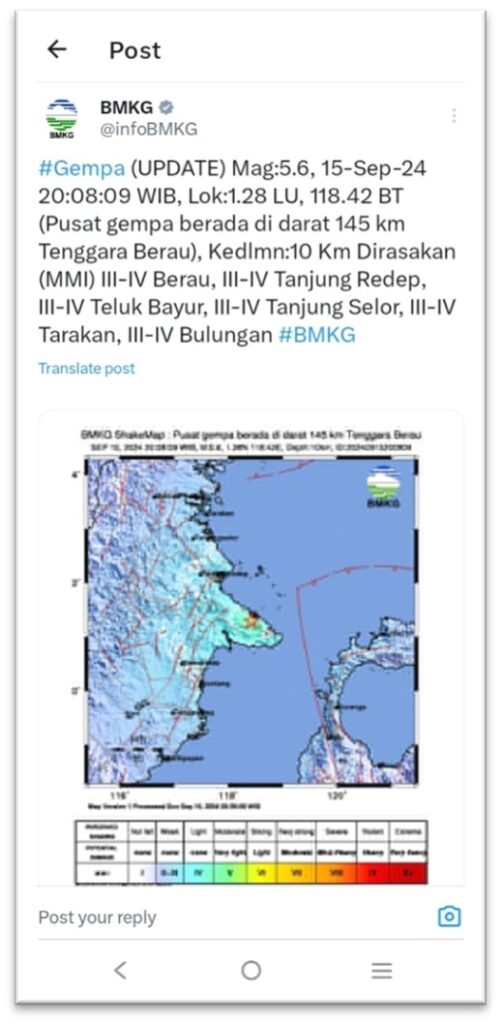 Berau Kaltim Diguncang Gempa 5,6 Magnitudo dan 18 Kali Gempa Susulan, Apakah Berpotensi Tsunami? 